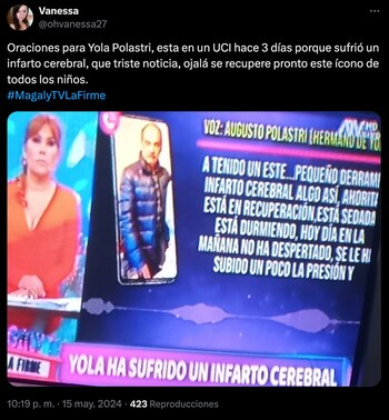 Seguidores de Yola Polastri lamentan