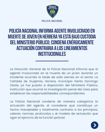 La Policía Nacional se pronuncio en sus redes oficiales, tras la difusión del incidente en redes sociales./ (Policía Nacional de República Dominicana)