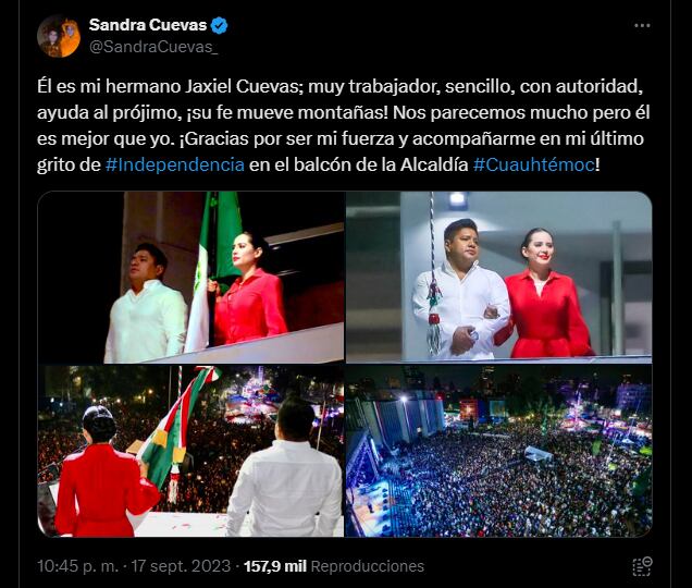 Sandra Cuevas y su hermano Jaxiel en el Grito de Independencia 2023. (Captura de pantalla)