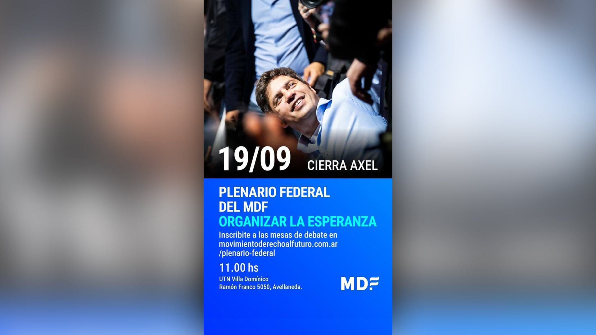 El flyer con la invitación al acto del MDF del próximo 19 de septiembre