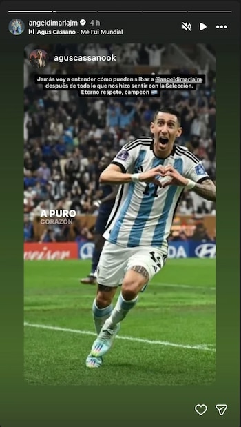 Una de las historias de Di María con un mensaje para los hinchas que lo silbaron