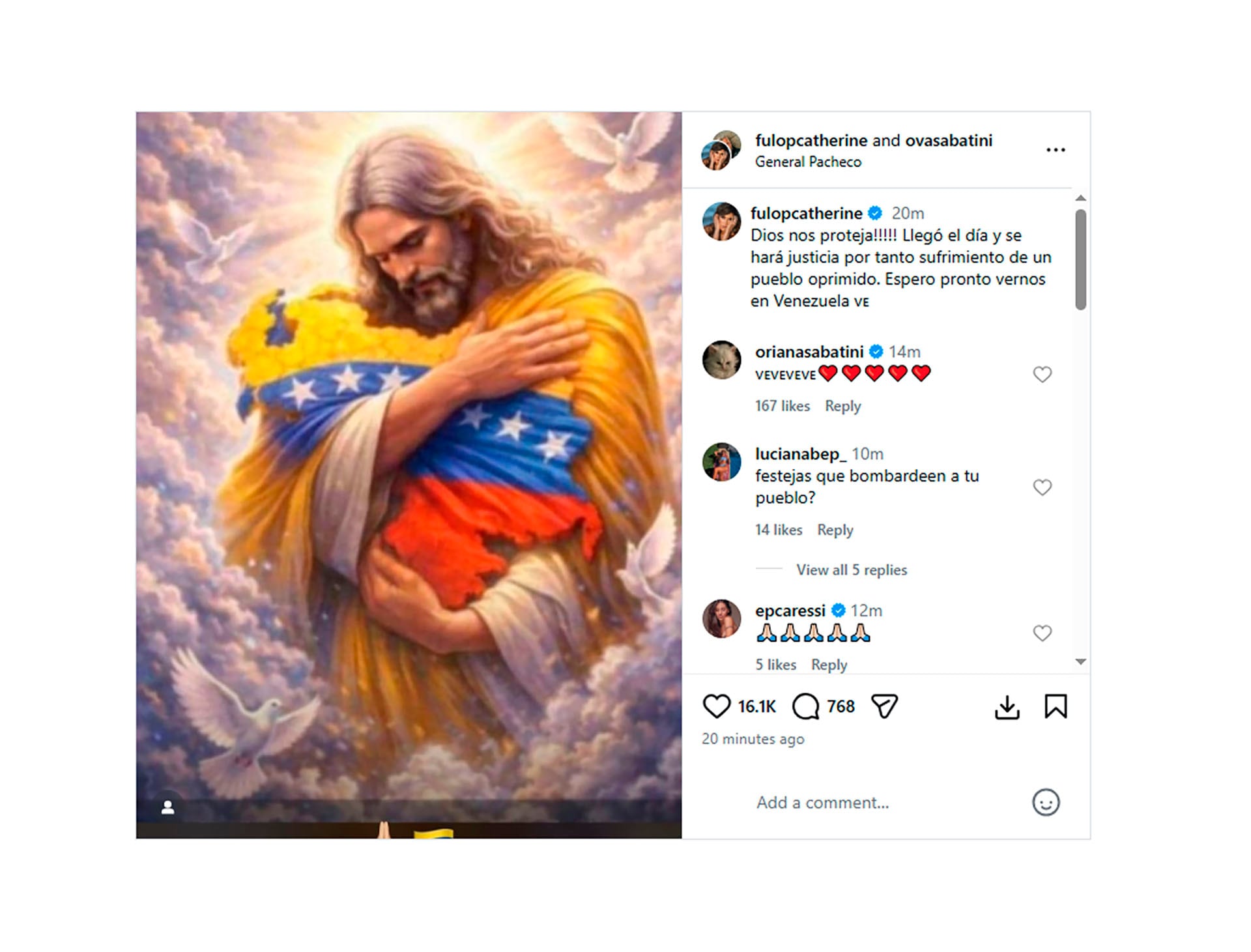 El posteo conjunto de Cathy Fulop y Ova Sabatini a la captura de Nicolás Maduro (Instagram)