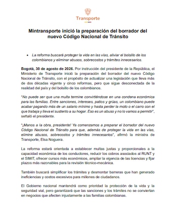 Ministerio de Trasporte - crédito Ministerio de Trasporte