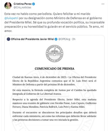 El mensaje de Cristina Pérez