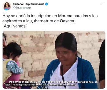 Susana Harp se incribió en la lista de Morena para contender por la candidatura a la gubernatura de Oaxaca (Foto: Twitter@SusanaHarp)