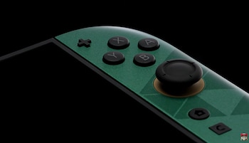 Mando verde con botones negros A, B, X e Y, una palanca analógica y un botón con el icono de inicio sobre fondo oscuro