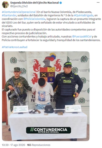 Quinta Brigada y Policía refuerzan seguridad tras captura de sospechoso vinculado a homicidios - crédito @Ejercito_Div2/X