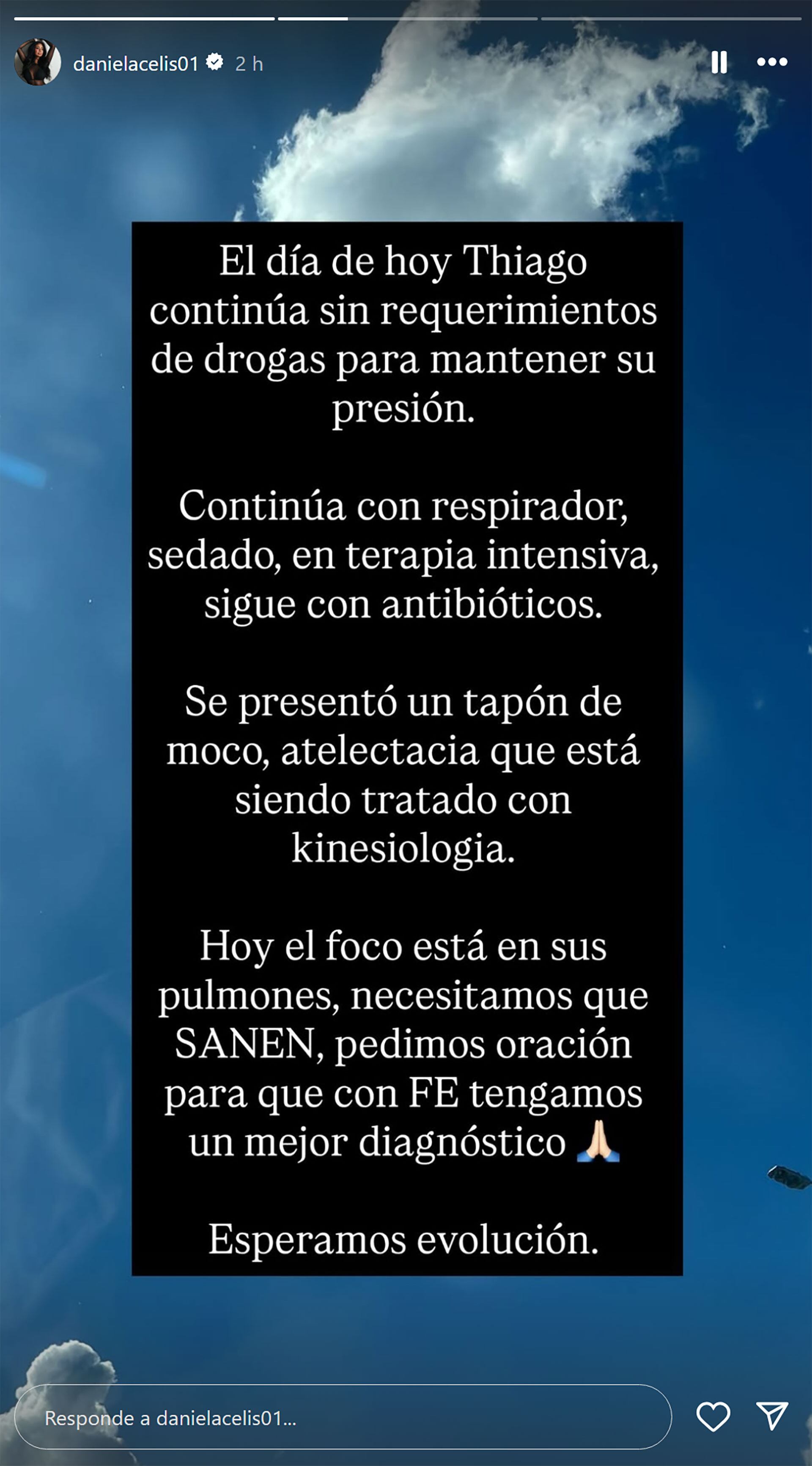 La influencer destacó que los pulmones de Thiago son los órganos más afectados y solicitó apoyo a sus seguidores
