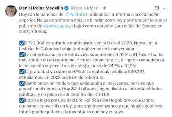 La reforma eleva del 2% al 5% el presupuesto obligatorio para bienestar universitario y exige que al menos el 10% del presupuesto institucional se destine a investigación e innovación - crédito Daniel Rojas/X