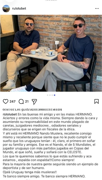 Lubetkin recordó en su publicación que Muslera es el jugador uruguayo con más partidos disputados en Copas del Mundo