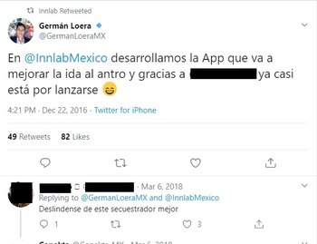 Germán se promovía como CEO de Innlab, su empresa para dedicarse a los negocios y publicidad de productos artesanales y de mercadotecnia (Captura de Pantalla: Twitter/@GermanLoeraMX)
