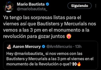 La expectativa entre los seguidores de Mario Bautista y Aarón Mercury creció tras el anuncio de que ambos ofrecerán un espectáculo gratuito el viernes 1 de mayo en el Monumento a la Revolución (captura de pantalla)