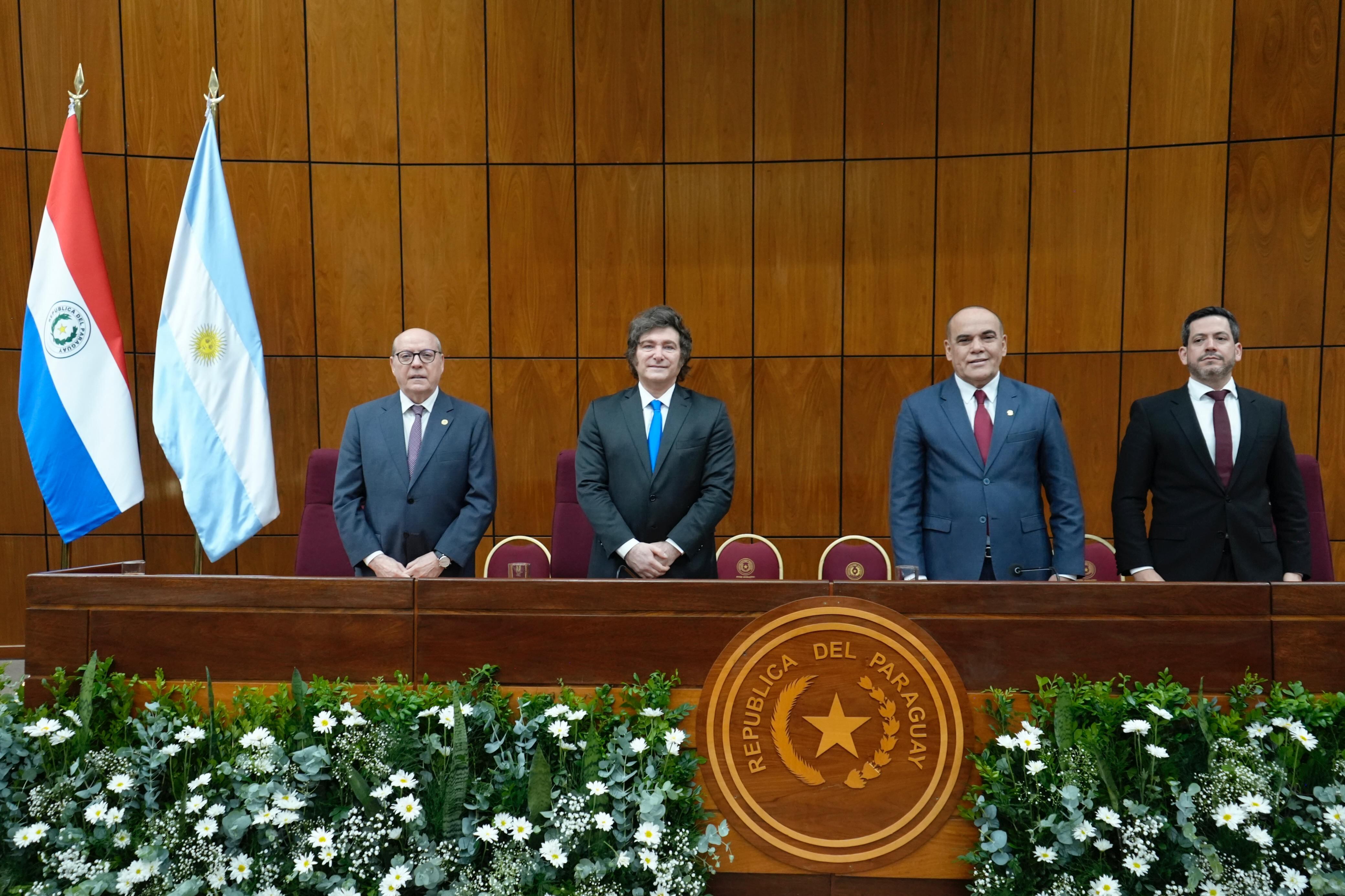 El presidente Javier Milei esta mañana, en el Congreso del Paraguay