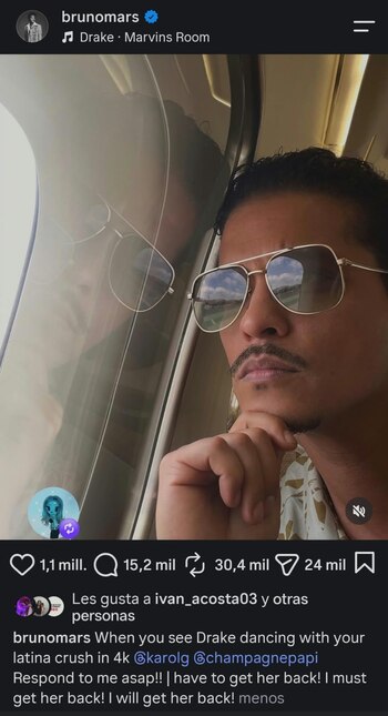 El cantante publicó un mensaje muy directo para la paisa - crédito Bruno Mars / Instagram
