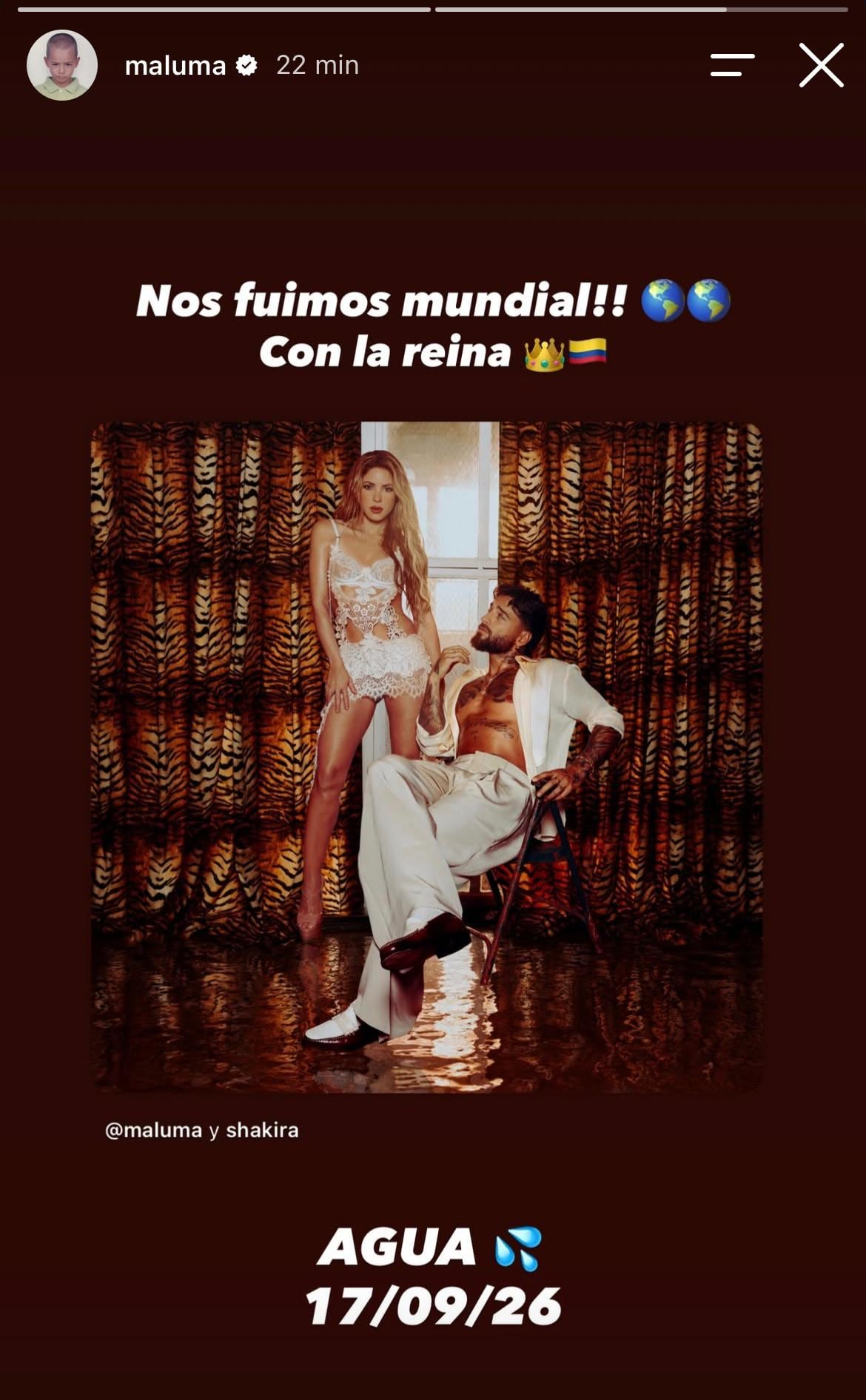 El artista reveló a las pocas horas que la colaboración será con la fiel y eterna Shakira - crédito @maluma/IG