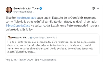 Ernesto Macías respondió a Gustavo Petro y su intención de liderar la réplica