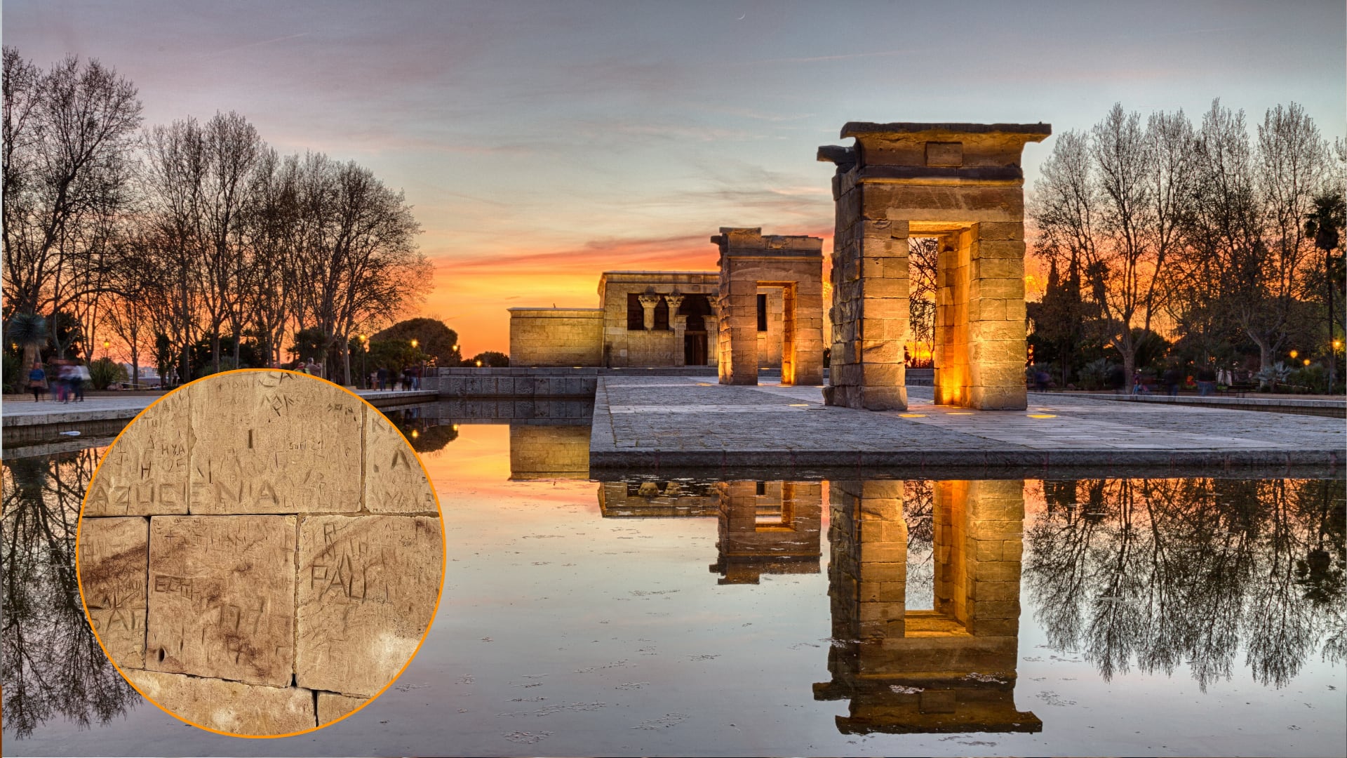 Construido en el siglo II d.C, el templo egipcio llegó a España como un regalo de El Cairo en la década de los 70. (Montaje Infobae)