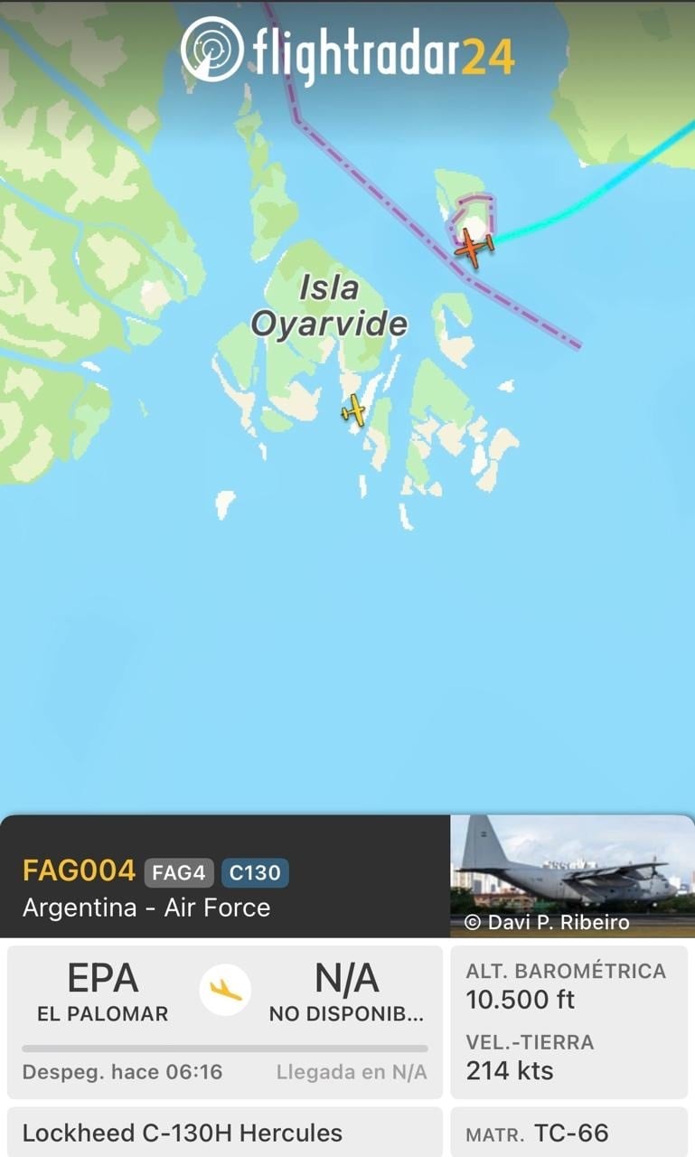 El Hércules TC-66 regresó a la Argentina para aterrizar en El Palomar