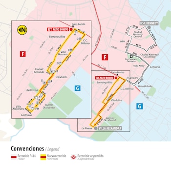 TransMilenio recomendó a los usuarios consultar el nuevo recorrido de la F414 antes de viajar, especialmente si usaban tramos suspendidos - crédito Transmilenio/X