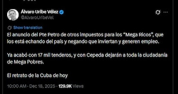 El expresidente Álvaro Uribe Vélez
