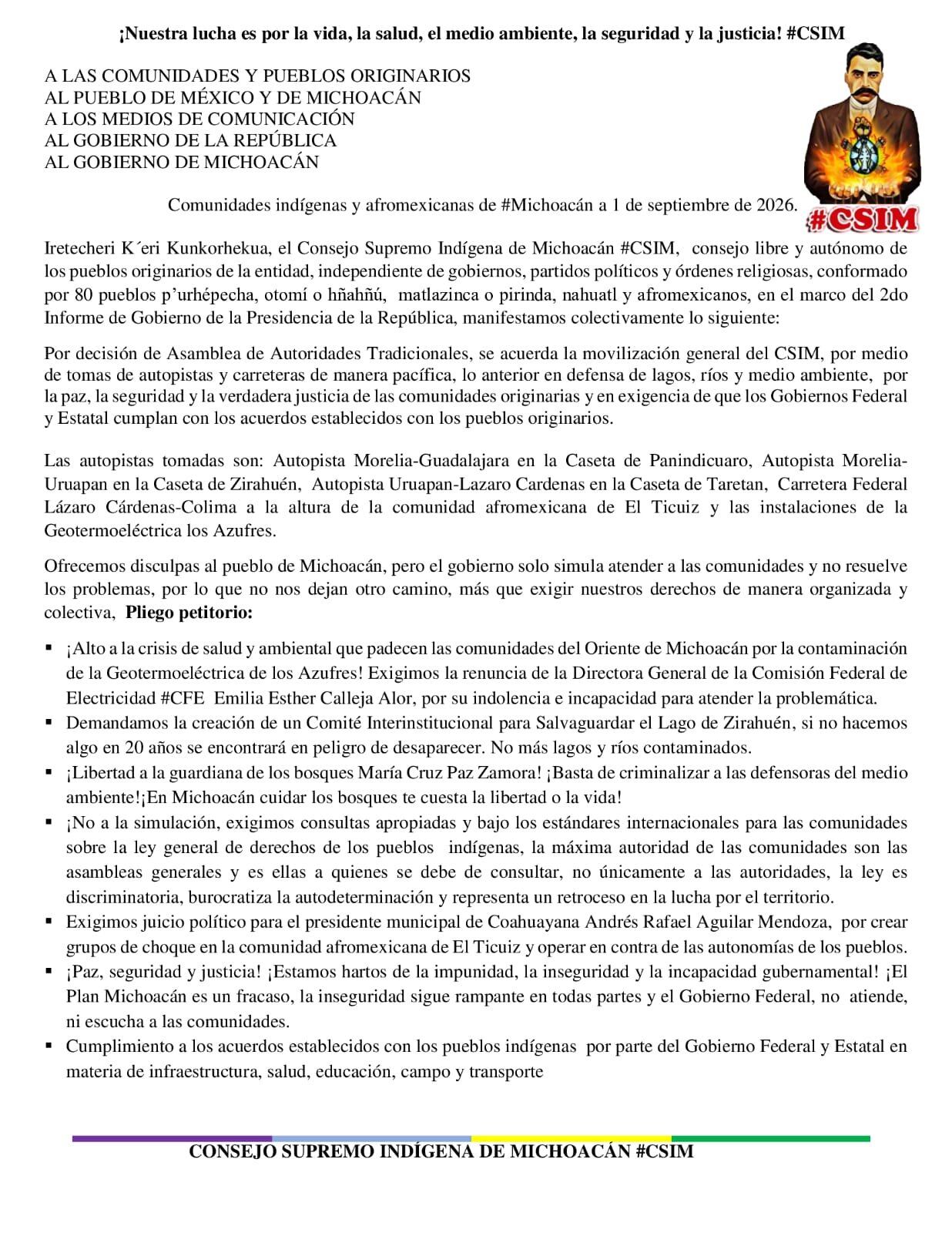 Comunidades indígenas toman autopistas y geotermoeléctrica exigiendo cuidado al medio ambiente, seguridad y justicia (@CNI_Mexico)
