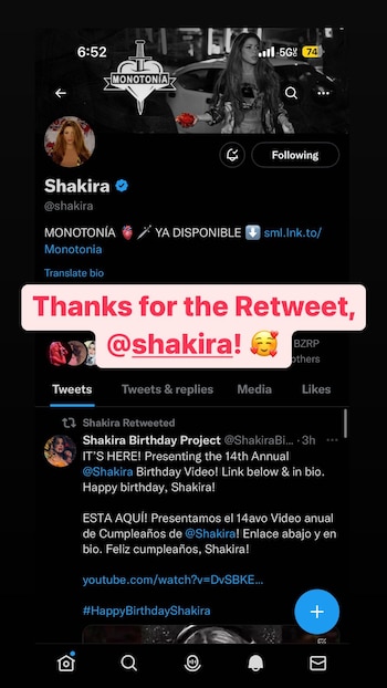 Shakira compartió en sus redes sociales el video realizado por sus fans alrededor del mundo felicitándola por su cumpleaños (@shakira/Twitter)