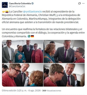La delegación alemana hizo su arribo a la posesión de Abelardo de la Espriella en Cali - crédito @CancilleriaCol/X