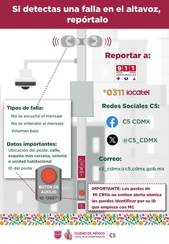 ¿Cómo identificar y reportar cualquier falla en los altavoces de alerta sísmica instalados en postes?
(RS)