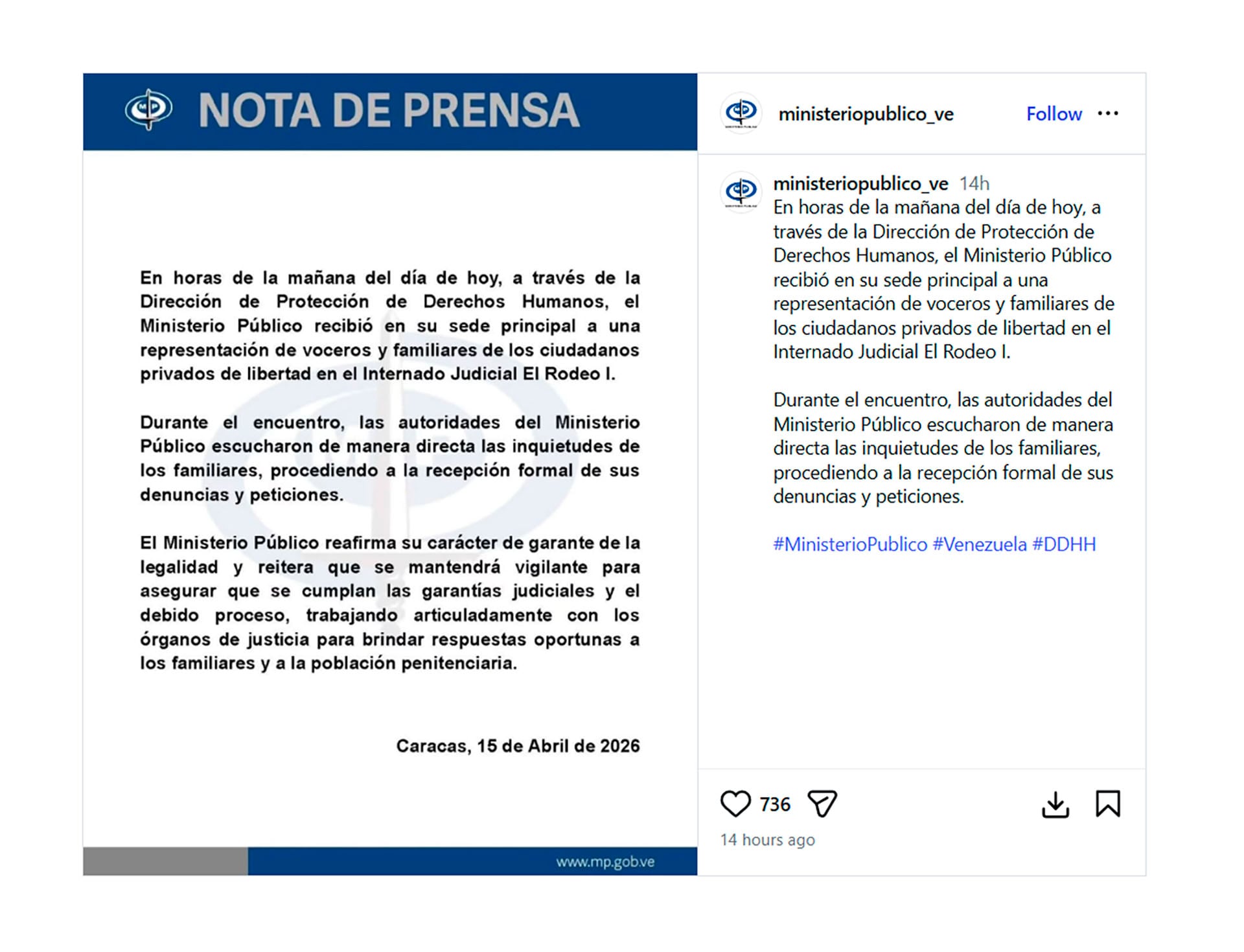 El Ministerio Público de Venezuela recibió a familiares de presos políticos (Instagram)