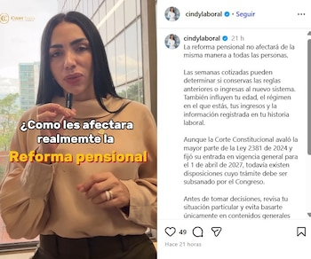 Isaza compartió la grabación y aclaró las inquietudes los usuarios el martes 8 de septiembre de 2026 - crédito @cindylaboral/IG
