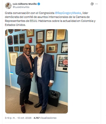 El excanciller Luis Gilberto Murillo se reunió con el representante demócrata Gregory Meeks - crédito @LuisGMurillo/X