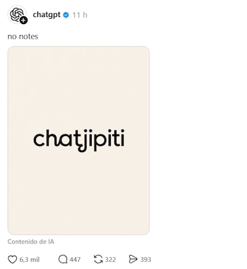 Captura de pantalla de publicación de ChatGPT. Contiene el texto 'no notes', una imagen beige con la palabra 'chatjipiti' en negro y 'Contenido de IA'