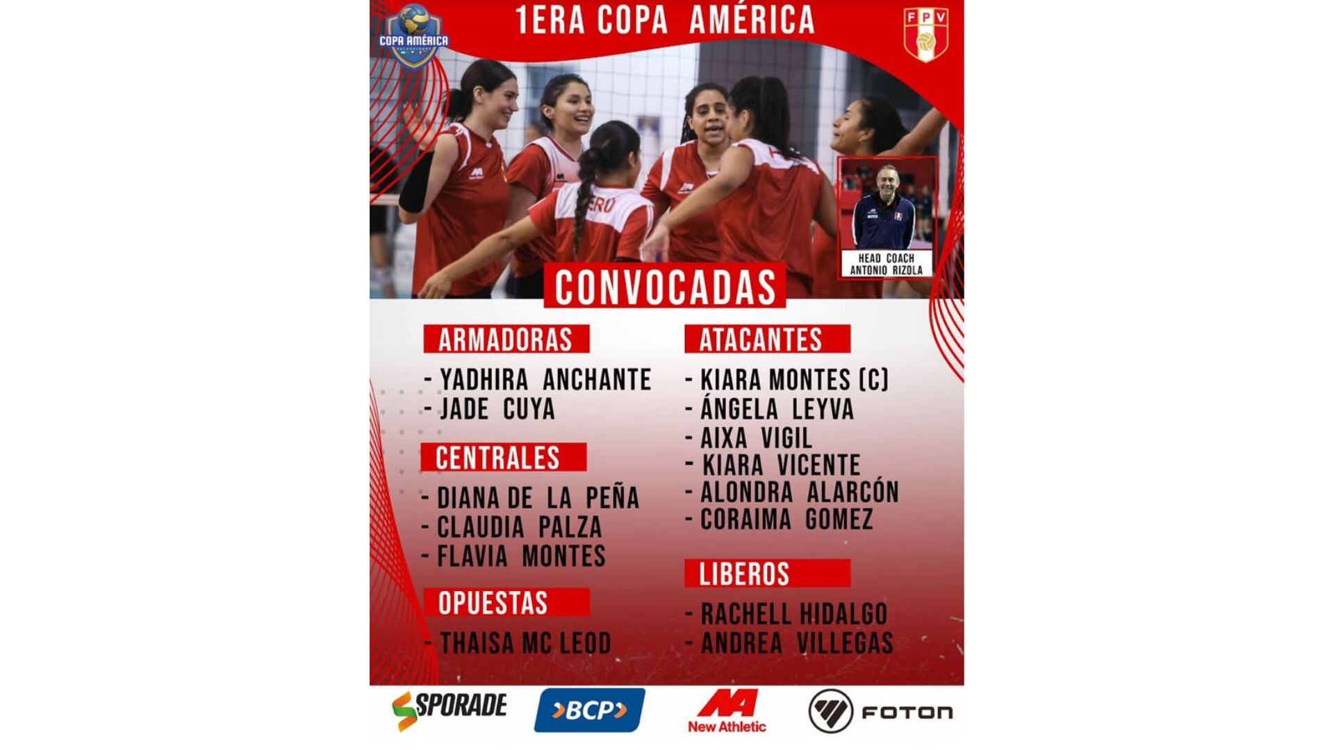 Las 14 voleibolistas peruanas que disputarán la primera edición de la Copa América.