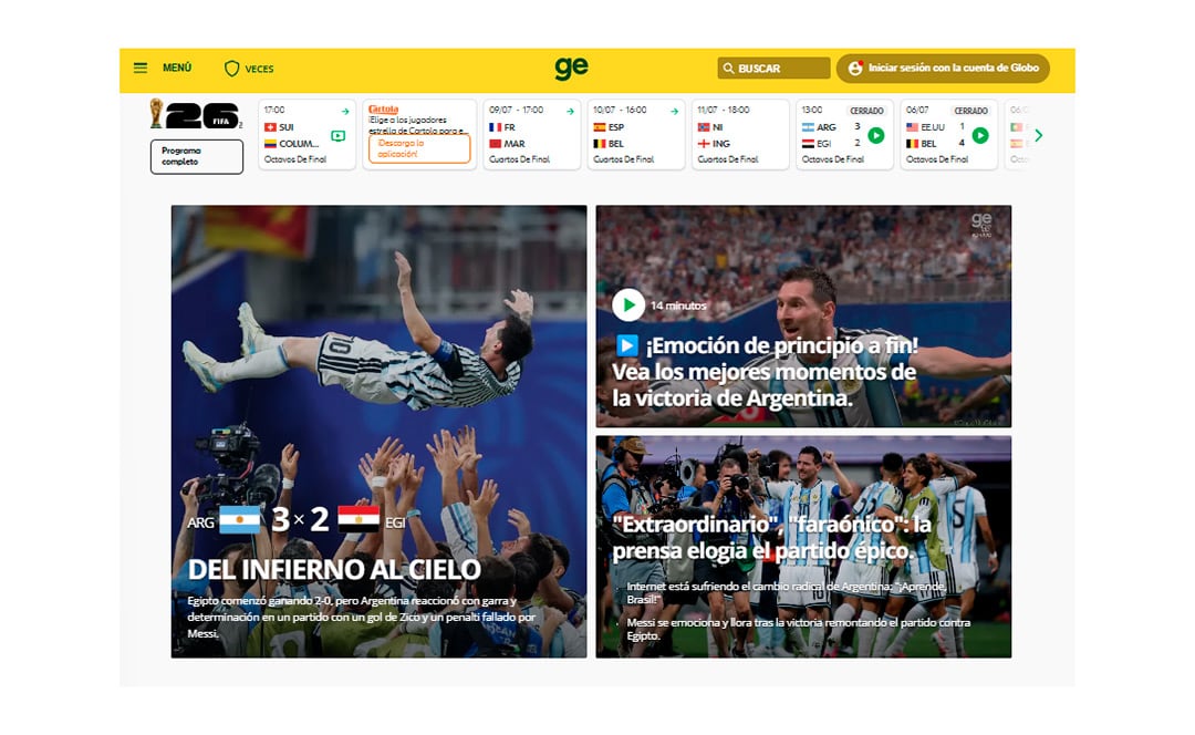 La portada de Globo Esporte