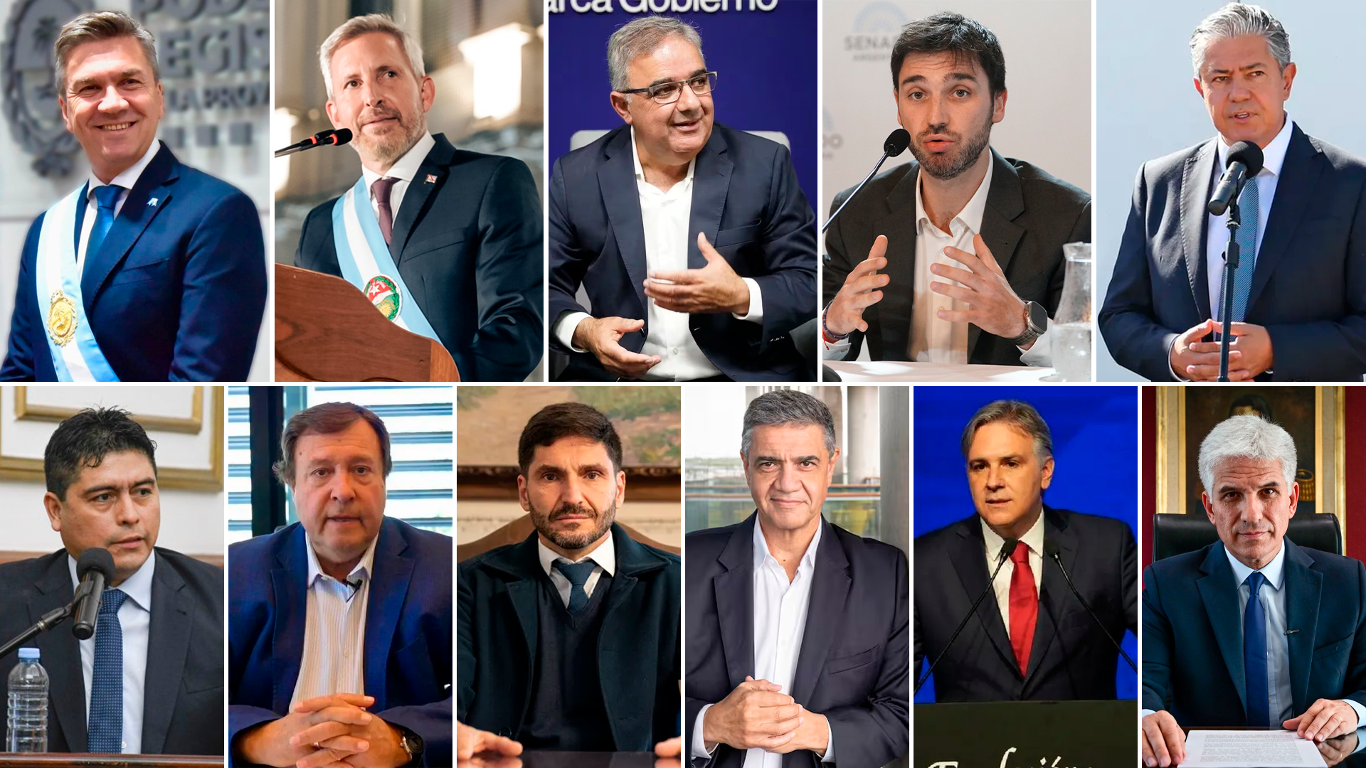 Zdero, Frigerio, Jalil, Torres, Figueroa (arriba de izq a der),Vidal, Weretilneck, Pullaro,Macri, Llaryora y Poggi (abajo)