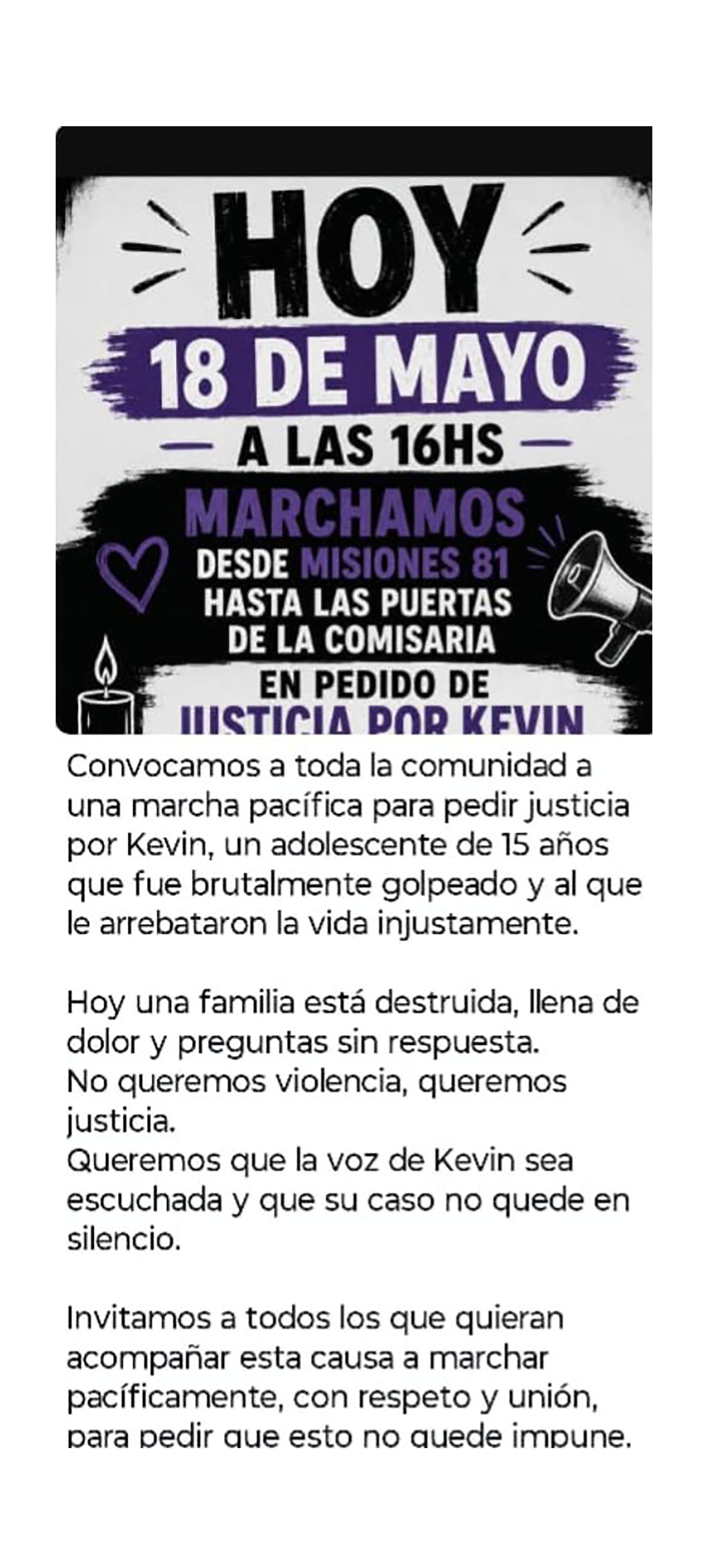 La marcha a la que convocaron familiares y amigos de Kevin