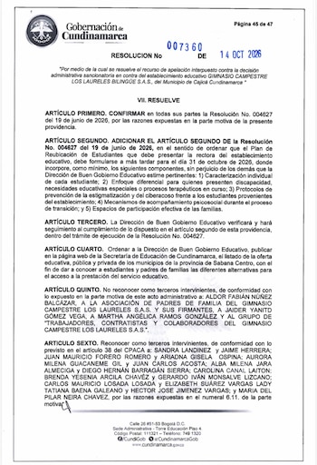 La Gobernación de Cundinamarca comprobó que la institución educativa carecía de protocolos de reacción inmediata ante la desaparición de la menor - crédito Gobernación Cundinamarca
