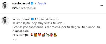 La tierna dedicatoria de Verónica Lozano a su hija Antonio por su cumpleaños número 17 (Instagram)