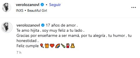 La tierna dedicatoria de Verónica Lozano a su hija Antonio por su cumpleaños número 17 (Instagram)
