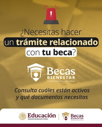 Beneficiarios de las Becas para el Bienestar acuden a módulos de atención para realizar trámites como reposición de tarjeta, cambio de tutor o actualización de datos, presentando la documentación requerida