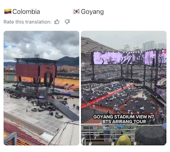 Las comparaciones con otras fechas de la gira BTS World Tour: Arirang pusieron el foco en la distribución de las pantallas del montaje en Bogotá - crédito X