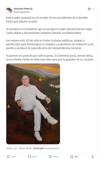 Gustavo Petro compartió retrato suyo que quedará en Casa de Nariño