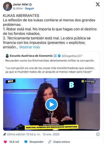 Posteo de Javier Milei el