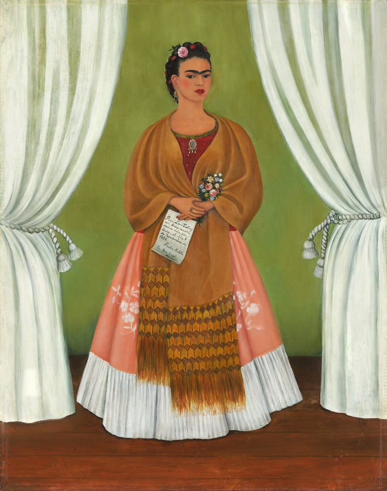 Frida Kahlo — Autorretrato dedicado a Trotsky (1937) La carta pintada era perfectamente legible. La fecha, el 7 de noviembre, tampoco era casual: coincidía con el aniversario de la Revolución Rusa y el cumpleaños de él. Un cuadro apto para todos, destinado a los ojos de un solo hombre (Foto: Banco de México Diego Rivera Frida Kahlo Museums Trust, Mexico, D.F.)