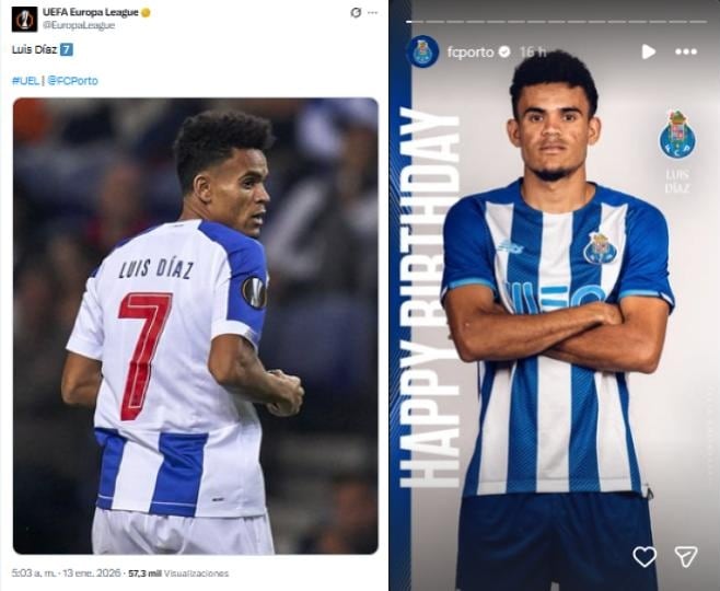 Porto, el primer equipo de Luis Díaz, recordó su cumpleaños, al igual que la cuenta oficial de la Europa League - crédito FCPorto/Instagram y Europa League/X