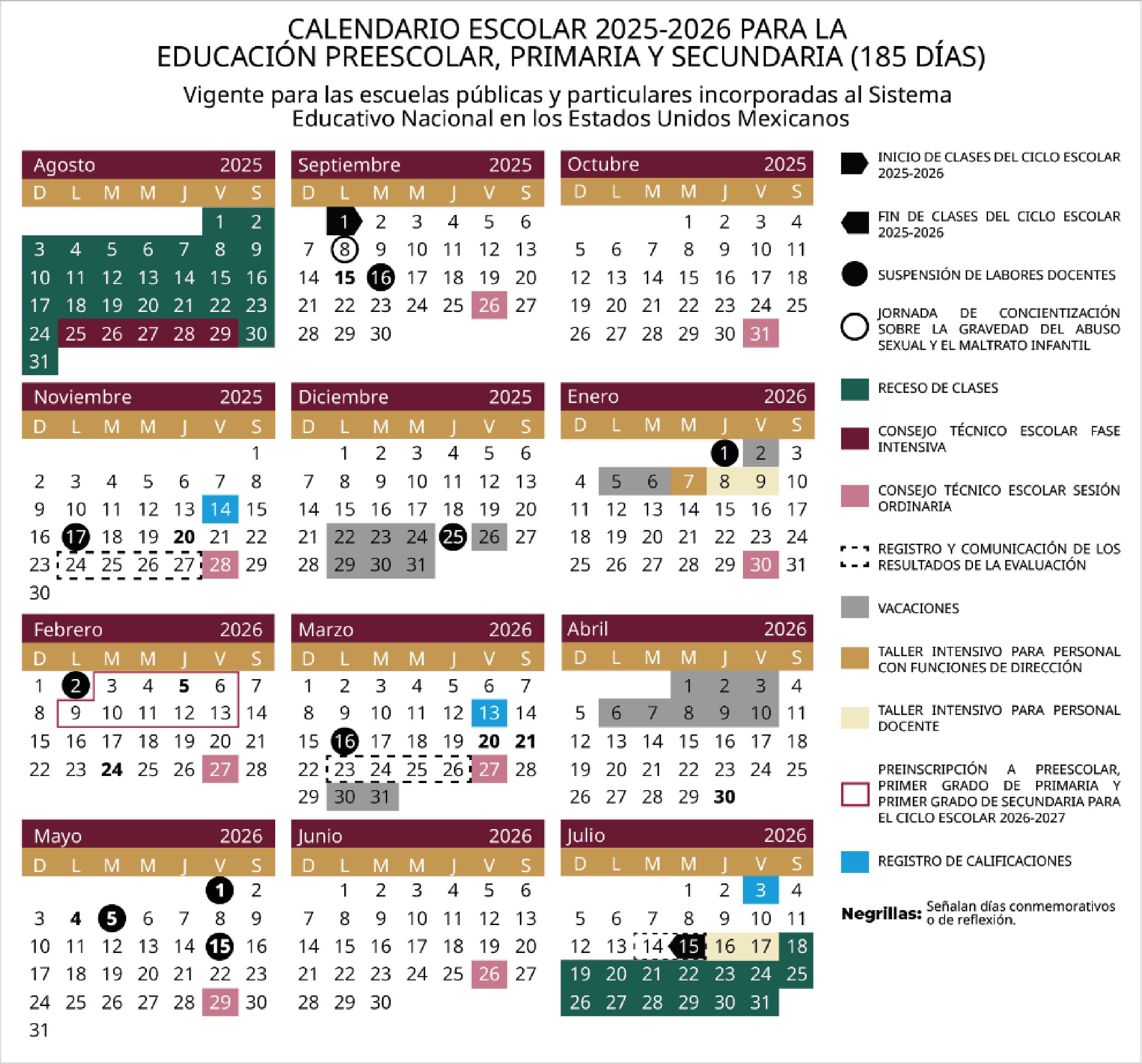 SEP publica calendario 2025-2026.