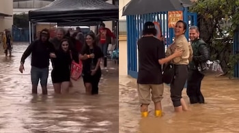 Alaska y Ana Milar, durante el desalojo del plató de 'Mask Singer'. (Instagram)