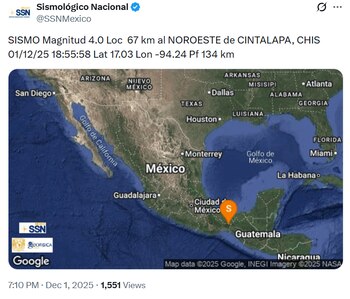 El sismo ocurrió la tarde