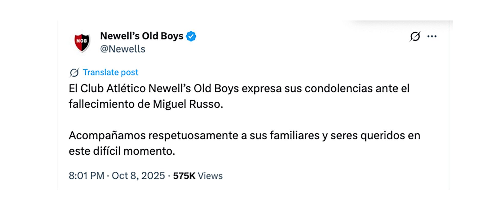 El mensaje que difundió Newell's