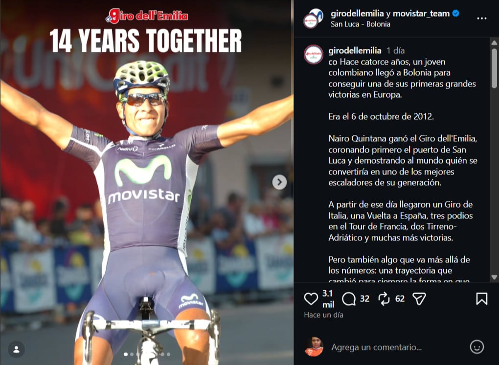 El corredor boyacense anunció su retiro del ciclismo profesional-crédito @girodelemilia/Instagram